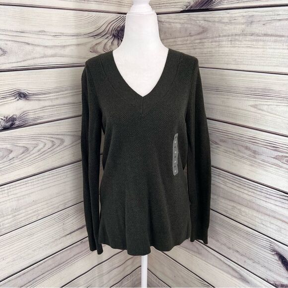 Gap Bella Green Textured V-Neck Sweater - Picture 6 of 11